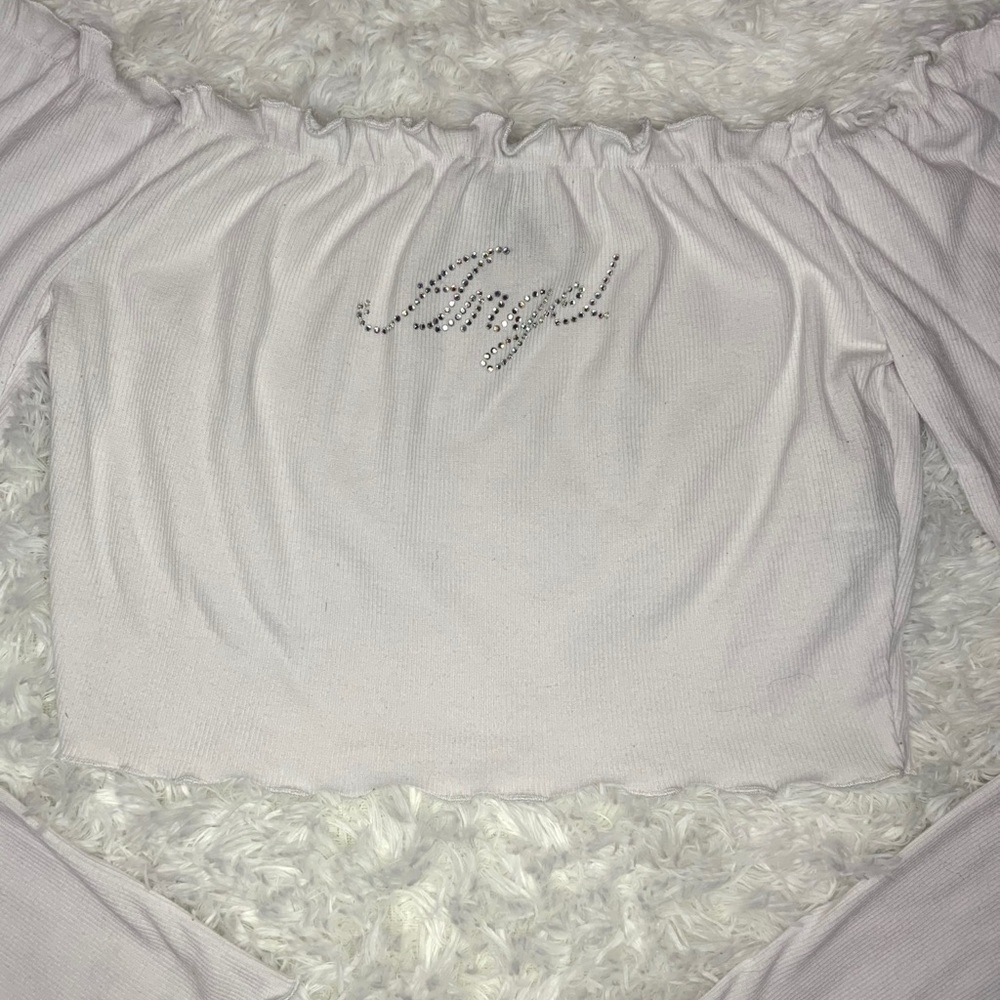 Long sleeve rhinestone angel crop top